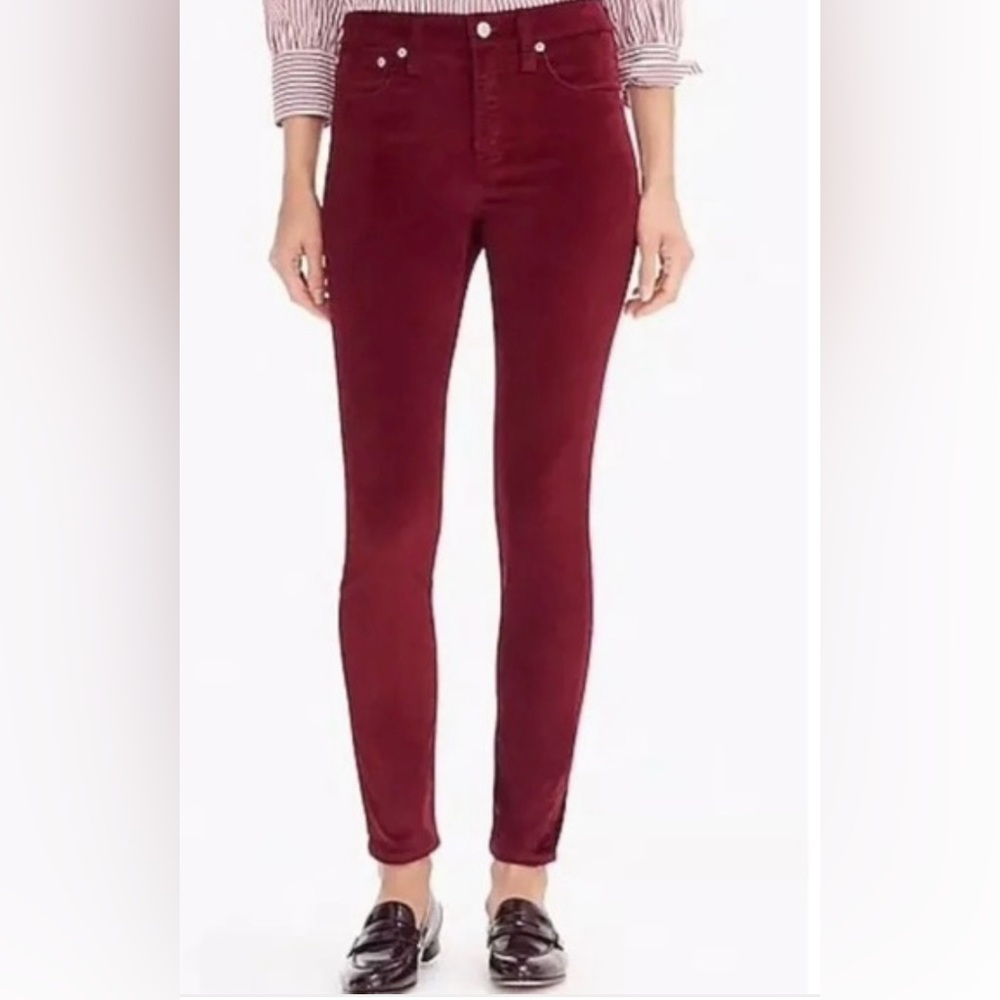 J. Crew Velvet 9" Rise Toothpick Skinny Jeans in Crimson Maple - Size 25